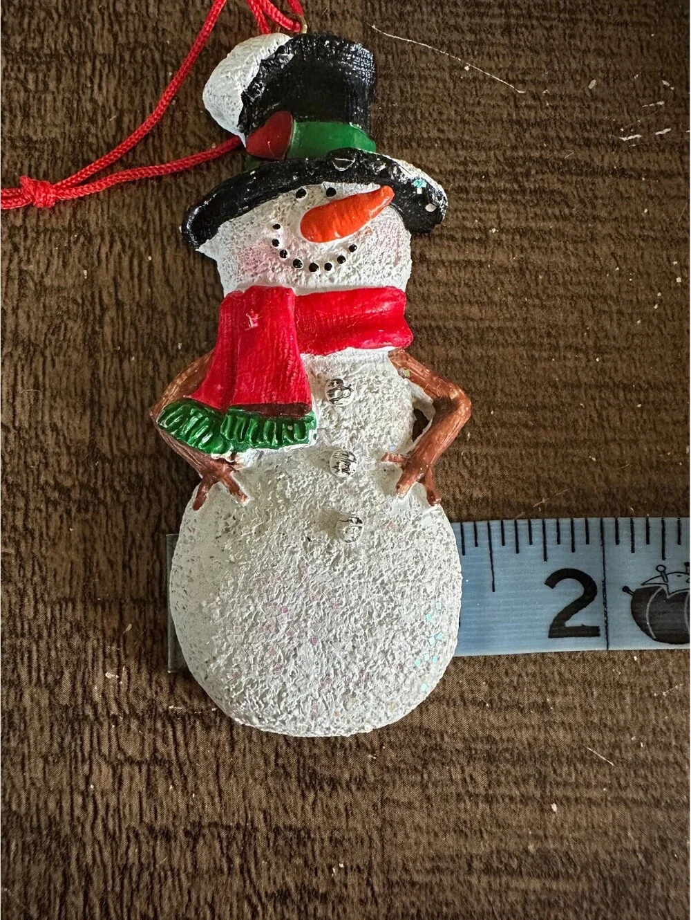 Snowman Christmas Ornament Resin Top Hat Red Scarf 4